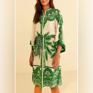 Elegant Green and Cream Embroidered Dress